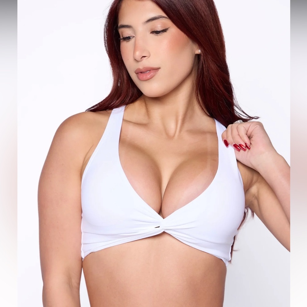 White Twist-Front Sports Bra